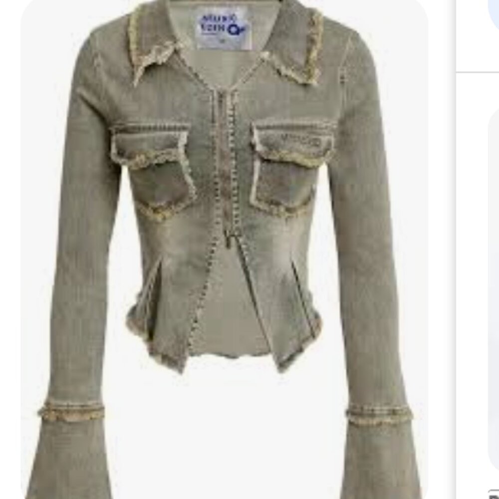 Aelfric Eden Denim Jacket Fringe Two-Way Zipper Vintage Washed Festival Barbie
